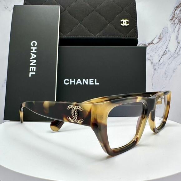 CHANEL Accessories - New CHANEL Eyeglasses Brown Gold Chain CC Rectangle 52mm Rx-able